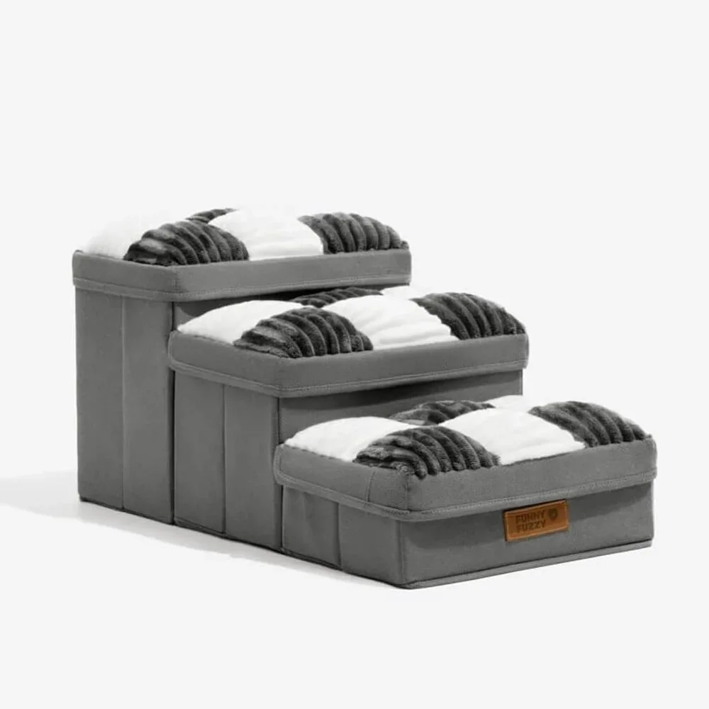 FUNNYFUZZY Dog Stairs with Storage 13“H,Foldable 3-Step